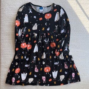 Black Long Sleeve Dress with Halloween Print